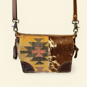Myra Southwest upcycled canvas& Cowhide Crossbody Bag